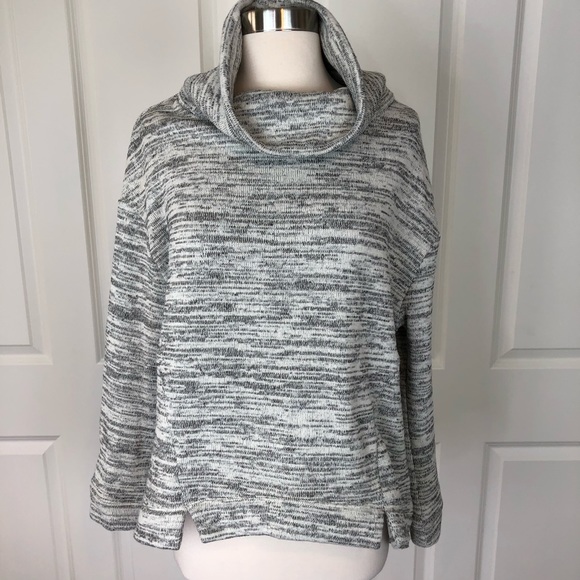 Anthropologie Saturday Sunday Sweatshirt Small gray white stripe top cowl neck - Picture 2 of 8